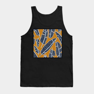 Banana leaves navy on ochre Tank Top